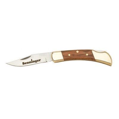 3" Wood Handle Lockback Knife with Brass Bolsters