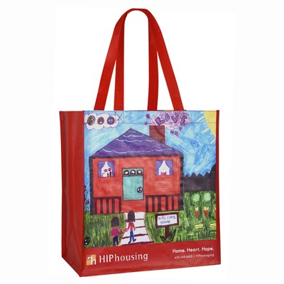 Custom Full-Color Laminated Woven Promotional Tote Bag 13"x14"x8"