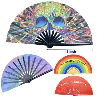 Large 13" Bamboo Ribs Fabric Folding Kung Fu Clack Fan