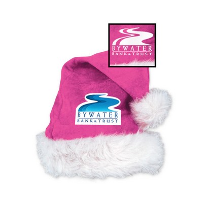 Pink Velvet Santa Hat w/ Plush Trim w/ Custom Direct Screen Print