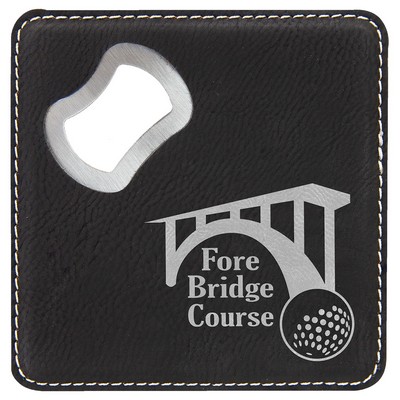 Coaster Bottle Opener, Black Faux Leather