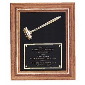 American Walnut Plaque w/Electroplate, Metal Gavel & Maroon Velour Background (15"x 18")