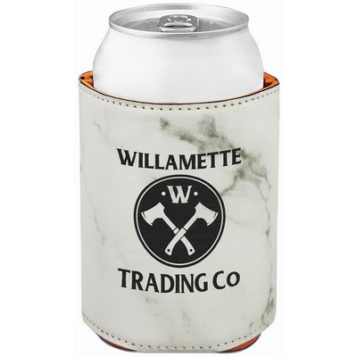 3 3/4" White Marble Laser Engraved Leatherette Beverage Holder