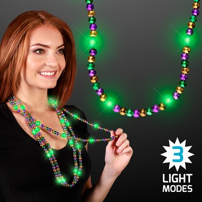 Flashing Light Up Beaded Necklace - Purple, Green & Gold - BLANK