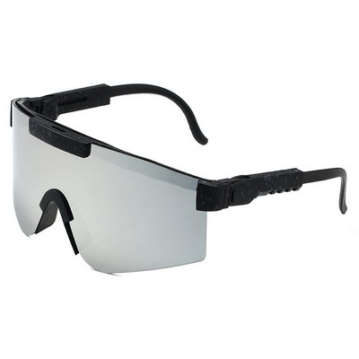 Goggle Sunglasses - Silver Mirror Lenses - Black Frames