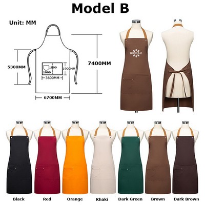 Unisex Canvas Cloth Bib Apron for Kitchen Crafting BBQ Outdoors(Model B)