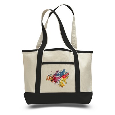 2 Tone Canvas Tote Bag w/ Interior Zipper Pocket - Full Color Transfer (18.5"x12"x5.5")