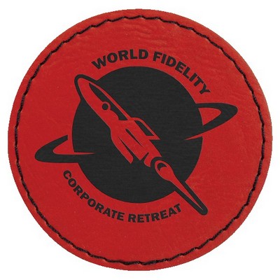 Round Engraved Patch with Adhesive, Red Faux Leather, 2 1/2" diameter