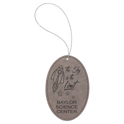 Gray Laserable Leatherette Oval Ornament, 4"x4"