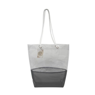 Clear PVC Transparent Tote Bag with Bottom Black Net