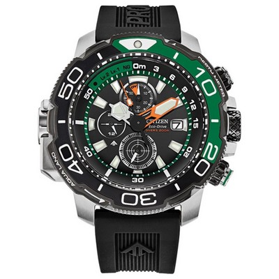 8Citizen Men's Eco-Drive Promaster Aqualand Dive Watch, Black Poly Strap & Green Accents