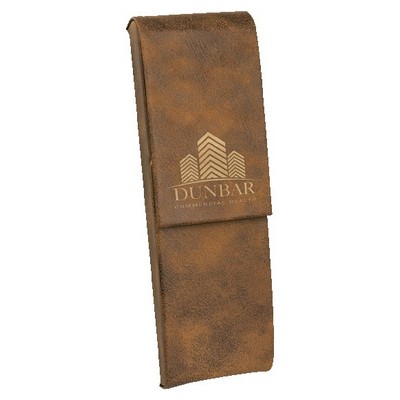 Engraved Rustic Faux Leather Double Pen Case 6 1/2" x 2"