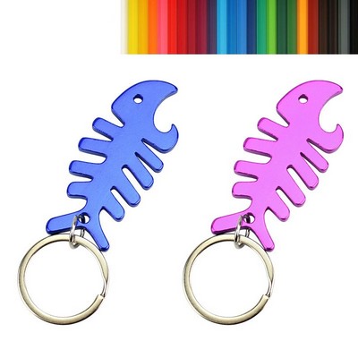 Aluminum Fishbone Shaped Bottle Opener w/Keychain