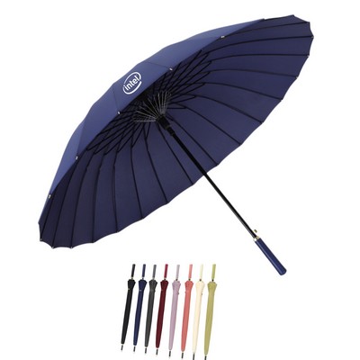 24 Ribs Windproof Umbrella with Leather Handle