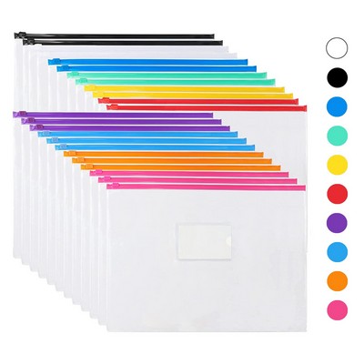 A4 Transparent Plastic Envelopes Files Zipper Folders With Label Pouch