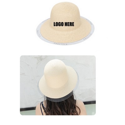 Sun Protective Straw Hat With Imprinting Net Yarn