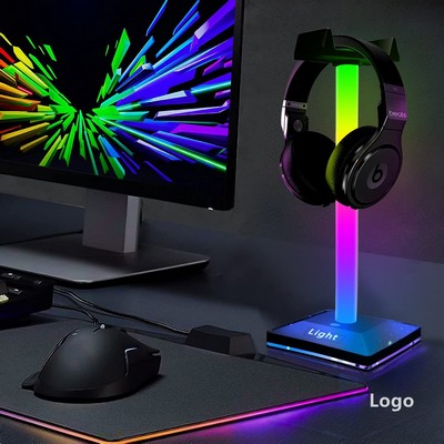 USB LED Desk Atmosphere RGB Light Headset Stand With USB Charging Port