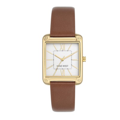 Nine West® Women's Silver-Tone Dial w/Brown Strap Watch