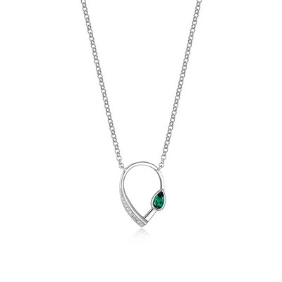 ELLE "Swing" Pear Shape Necklace with Emerald and Pave Cubic Zirconia - Silver