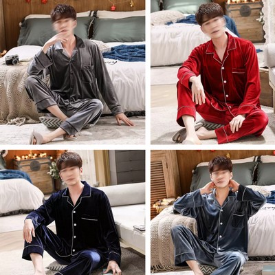 Winter Thick Men Coral Fleece Pajamas Set