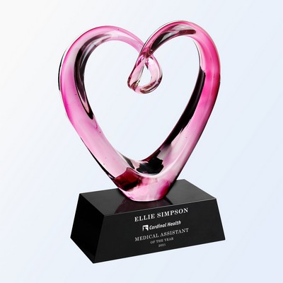 Pink Heart Glass Award with Black Base