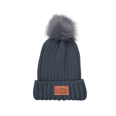 Leeman™ Knit Beanie with Fur Pom Pom - Gray