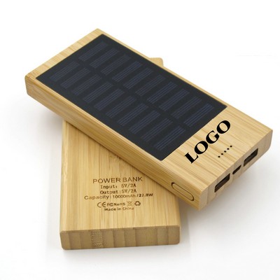 10000mAh Portable Solar Power Bank w/Bamboo Case