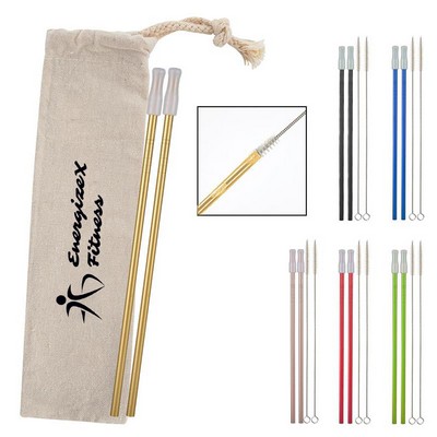 2- Pack Park Avenue Stainless Straw Kit with Cotton Pouch