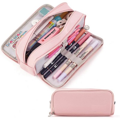 3 Compartment Double Side Opening Pencil Case Pouch