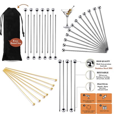 200 Pcs Metal Cocktail Drink Stainless Steel Round Head Needle