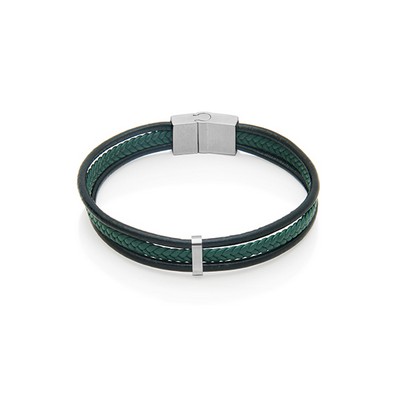 CJ Steelx Triple Row and Braided Leather Bracelet - Black and Green