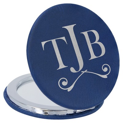 2 1/2" Blue/Silver Laserable Leatherette Compact Mirror