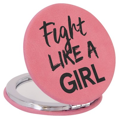 2 1/2" Pink Laserable Leatherette Compact Mirror