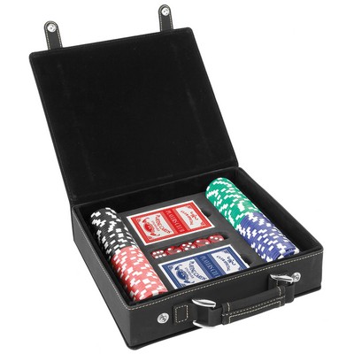 Black/Gold Laserable Leatherette 100 Chip Poker Set