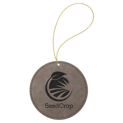 Gray Laserable Leatherette Round Ornament with Gold String