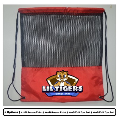 Mesh Front Polyester Drawstring Bag w/ Custom Logo