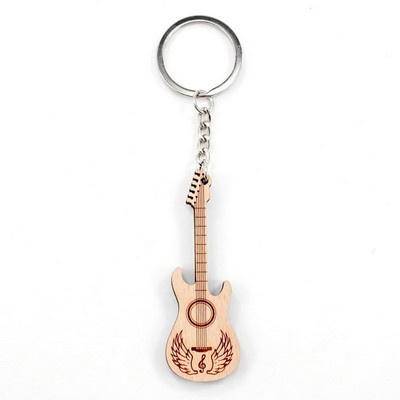 Guitar Shape Wooden Keychain