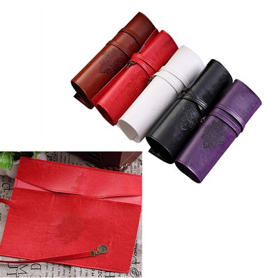 Roll-up PU Leather Pencil Case Holder