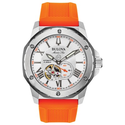 Bulova® Men's Marine Star Automatic Watch w/Orange Rubber Strap