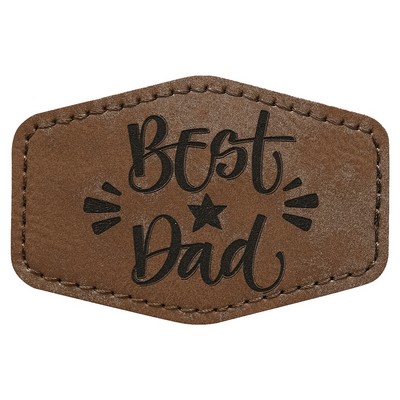 Hex Engraved Patch with Adhesive, Dark Brown Faux Leather, 3" x 2"