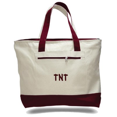 Canvas Zipper Tote Bag (with Color Handles)