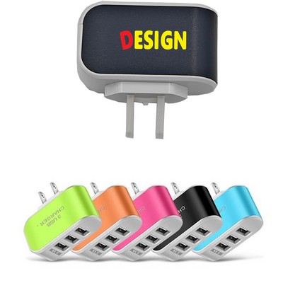 3-Port USB Travel Charger Full Color Logo