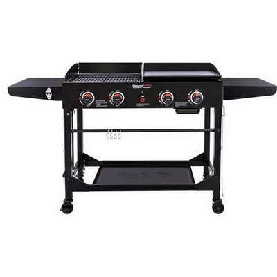 Keg Products Black 4-Burner Gas Grill & Griddle Combo w/Foldable Wind Deflector