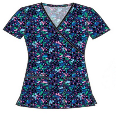 Cherokee® Women's Tri-Pocket Mock Wrap Print Scrub Top