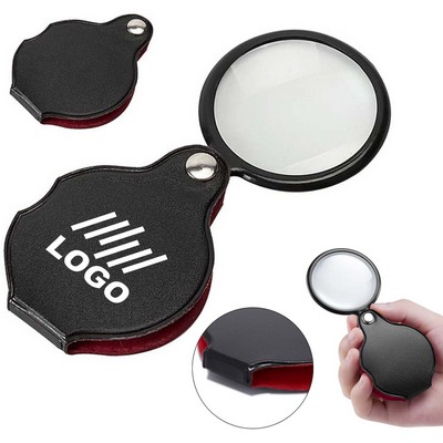 Foldable Pocket Leather 10X Magnifier Loupe