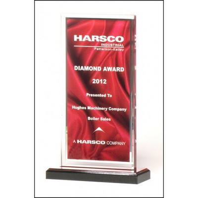 Red Draped Satin Pattern Acrylic Award w/ Silver Mirror Border, 6 1/2"H