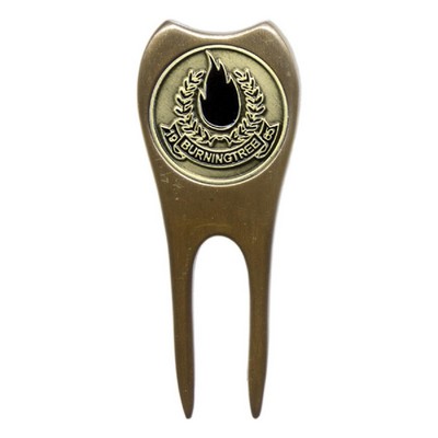 Classic Divot Repair Tool with Ball Marker and Club Rest. - Die Struck Logo