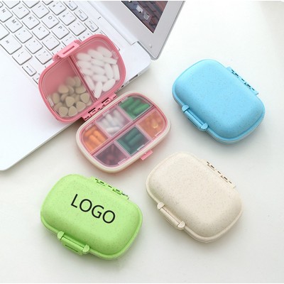 Portable 8 Compartment Wheat Straw Sealed Pill Organizer/Medicine Box