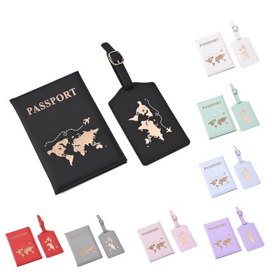 Leather Foil Map Passport Holder And Luggage Tag Set