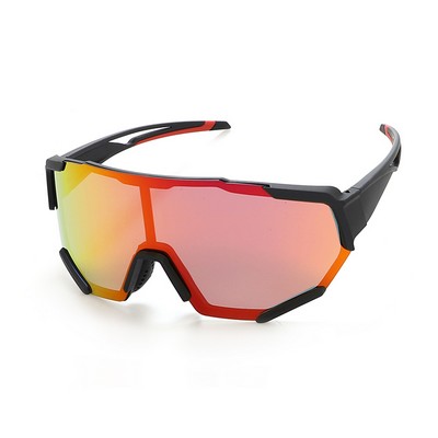 Goggle Sunglasses - Red Mirror Lenses - Black and Red Frames